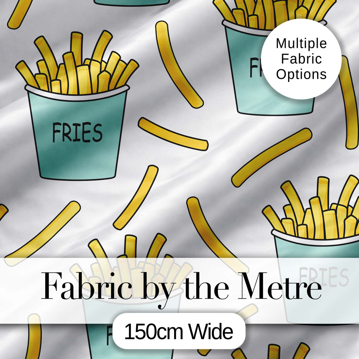 Cute French Fries Seamless Pattern Light Grey Background Digital Print Fabric by the Metre UK Sewing Quilting Textile