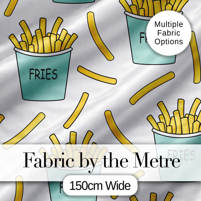 Cute French Fries Seamless Pattern Light Grey Background Digital Print Fabric by the Metre UK Sewing Quilting Textile