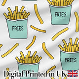 Cute French Fries Seamless Pattern Light Grey Background Digital Print Fabric by the Metre UK Sewing Quilting Textile