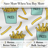 Cute French Fries Seamless Pattern Light Grey Background Digital Print Fabric by the Metre UK Sewing Quilting Textile