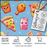 Cute Kawaii Fast Food Pattern with Pizza Fries Chicken Soda Blue Background Digital Print Fabric by the Metre UK Sewing Quilting Textile