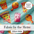 Cute Kawaii Fast Food Pattern with Pizza Fries Chicken Soda Mint Background Digital Print Fabric by the Metre UK Sewing Quilting Textile