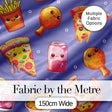 Cute Kawaii Fast Food Pattern with Pizza Fries Chicken Soda Purple Background Digital Print Fabric by the Metre UK Sewing Quilting Textile