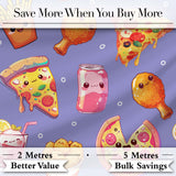 Cute Kawaii Fast Food Pattern with Pizza Fries Chicken Soda Purple Background Digital Print Fabric by the Metre UK Sewing Quilting Textile