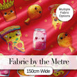 Cute Kawaii Fast Food Pattern with Pizza Fries Chicken Soda Red Background Digital Print Fabric by the Metre UK Sewing Quilting Textile