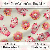 Cute Kawaii Donut and Strawberry Drink Seamless Pattern Cream Background Digital Print Fabric by the Metre UK Sewing Quilting Textile
