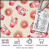 Cute Kawaii Donut and Strawberry Drink Seamless Pattern Cream Background Digital Print Fabric by the Metre UK Sewing Quilting Textile