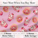 Cute Kawaii Donut and Strawberry Drink Pattern Blush Pink Background Seamless Digital Print Fabric by the Metre UK Sewing Quilting Textile