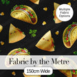 Cute Kawaii Taco and Wrap Food Pattern Black Background Seamless Digital Print Fabric by the Metre UK Sewing Quilting Textile