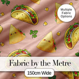 Cute Kawaii Taco and Wrap Food Pattern Beige Background Seamless Digital Print Fabric by the Metre UK Sewing Quilting Textile