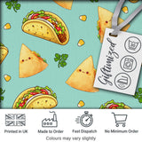Cute Kawaii Taco and Wrap Food Pattern Teal Background Seamless Digital Print Fabric by the Metre UK Sewing Quilting Textile
