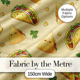 Cute Kawaii Taco and Wrap Food Pattern Yellow Background Seamless Digital Print Fabric by the Metre UK Sewing Quilting Textile
