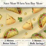 Cute Kawaii Taco and Wrap Food Pattern Yellow Background Seamless Digital Print Fabric by the Metre UK Sewing Quilting Textile
