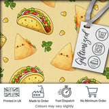 Cute Kawaii Taco and Wrap Food Pattern Yellow Background Seamless Digital Print Fabric by the Metre UK Sewing Quilting Textile