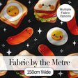 Breakfast Food Eggs Sausage Sandwich Seamless Pattern Black Background Digital Print Fabric by the Metre UK Sewing Quilting Textile