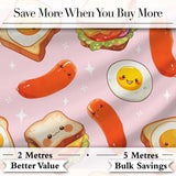 Breakfast Food Eggs Sausage Sandwich Seamless Pattern Light Pink Background Digital Print Fabric by the Metre UK Sewing Quilting Textile