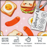 Breakfast Food Eggs Sausage Sandwich Seamless Pattern Light Pink Background Digital Print Fabric by the Metre UK Sewing Quilting Textile