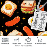Breakfast Food Eggs Sausage Sandwich Seamless Pattern Black Star Background Digital Print Fabric by the Metre UK Sewing Quilting Textile