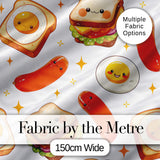 Breakfast Food Eggs Sausage Sandwich Seamless Pattern Light Grey Background Digital Print Fabric by the Metre UK Sewing Quilting Textile