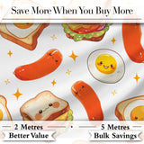 Breakfast Food Eggs Sausage Sandwich Seamless Pattern Light Grey Background Digital Print Fabric by the Metre UK Sewing Quilting Textile