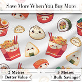 Cute Kawaii Japanese Food Sushi Ramen Dumpling Seamless Pattern Grey Background Digital Print Fabric by the Metre UK Sewing Quilting Textile