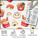 Cute Kawaii Japanese Food Sushi Ramen Dumpling Seamless Pattern Star Background Digital Print Fabric by the Metre UK Sewing Quilting Textile