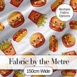 Cute Kawaii Fast Food Burger Fries Hotdog Seamless Pattern Grey Background Digital Print Fabric by the Metre UK Sewing Quilting Textile