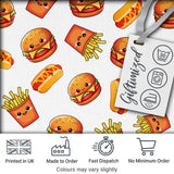 Cute Kawaii Fast Food Burger Fries Hotdog Seamless Pattern Grey Background Digital Print Fabric by the Metre UK Sewing Quilting Textile