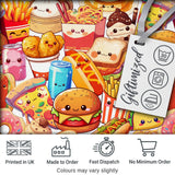 Cute Kawaii Fast Food Mix Pizza Burger Fries Seamless Pattern Busy Background Digital Print Fabric by the Metre UK Sewing Quilting Textile