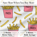 Cute Kawaii French Fries Fast Food Seamless Pattern Pink White Background Digital Print Fabric by the Metre UK Sewing Quilting Textile