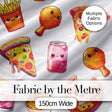 Kawaii Pizza Chicken Soda Fast Food Seamless Pattern Clean White Background Digital Print Fabric by the Metre UK Sewing Quilting Textile
