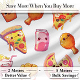 Kawaii Pizza Chicken Soda Fast Food Seamless Pattern Clean White Background Digital Print Fabric by the Metre UK Sewing Quilting Textile