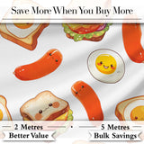 Cute Kawaii Breakfast Eggs Sausage Sandwich Seamless Pattern White Background Digital Print Fabric by the Metre UK Sewing Quilting Textile
