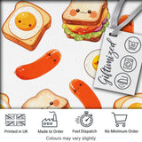 Cute Kawaii Breakfast Eggs Sausage Sandwich Seamless Pattern White Background Digital Print Fabric by the Metre UK Sewing Quilting Textile