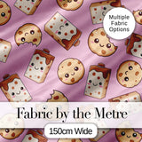 Cute Chocolate Milk and Cookies Kawaii Cartoon Sweet Snacks Seamless Pattern Digital Print Fabric by the Metre UK Sewing Quilting Textile