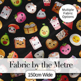 Kawaii Food Collection Sushi Fruit Drinks Cute Cartoon Seamless Pattern Digital Print Fabric by the Metre UK Sewing Quilting Textile