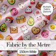 Kawaii Food Collection Sushi Fruit Drinks Pink Background Cute Seamless Pattern Digital Print Fabric by the Metre UK Sewing Quilting Textile