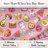 Kawaii Food Collection Sushi Fruit Drinks Soft Pink Cute Seamless Pattern Digital Print Fabric by the Metre UK Sewing Quilting Textile