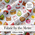 Kawaii Food Collection Cute Sushi Fruit Drinks Cartoon Seamless Pattern Digital Print Fabric by the Metre UK Sewing Quilting Textile