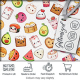 Kawaii Food Collection Cute Sushi Fruit Drinks Cartoon Seamless Pattern Digital Print Fabric by the Metre UK Sewing Quilting Textile