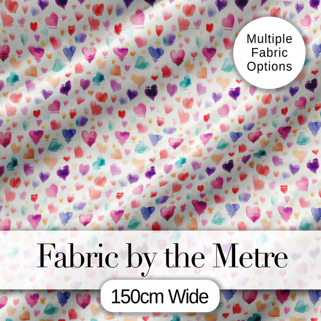 Watercolor Pastel Hearts Love Pattern Soft Romantic Seamless Pattern Digital Print Fabric by the Metre UK Sewing Quilting Textile