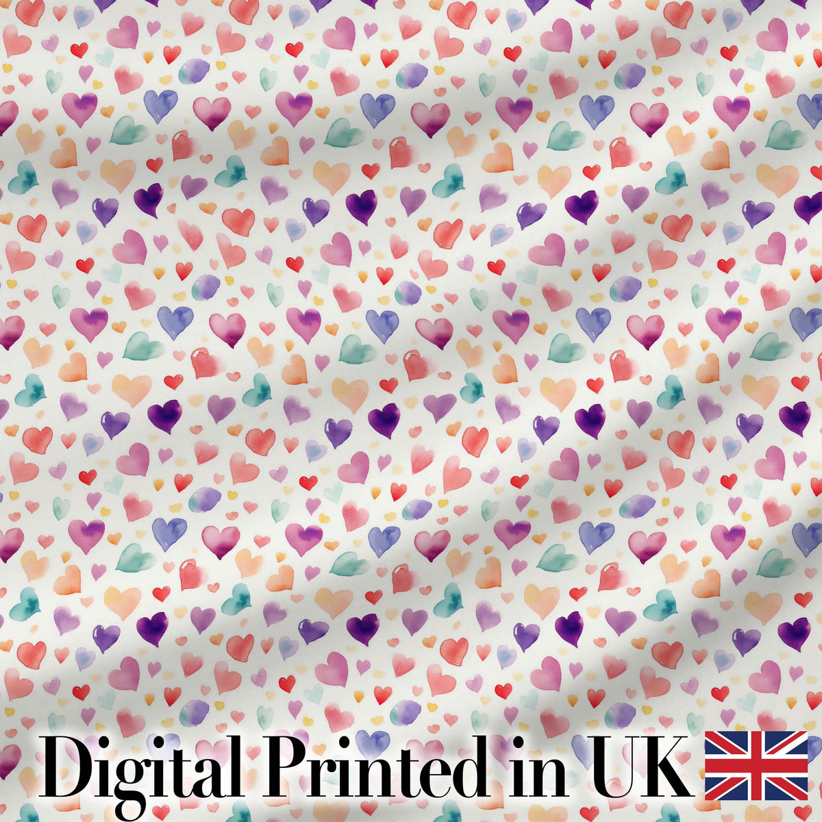 Watercolor Pastel Hearts Love Pattern Soft Romantic Seamless Pattern Digital Print Fabric by the Metre UK Sewing Quilting Textile