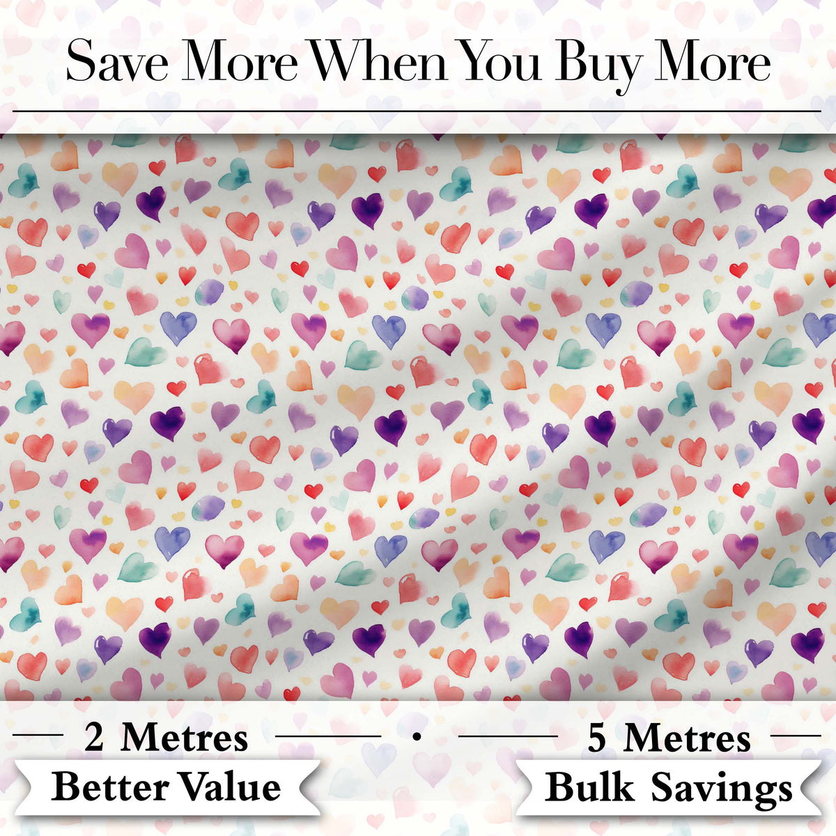 Watercolor Pastel Hearts Love Pattern Soft Romantic Seamless Pattern Digital Print Fabric by the Metre UK Sewing Quilting Textile