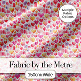 Watercolor Pink Red Hearts Love Romantic Seamless Pattern Digital Print Fabric by the Metre UK Sewing Quilting Textile