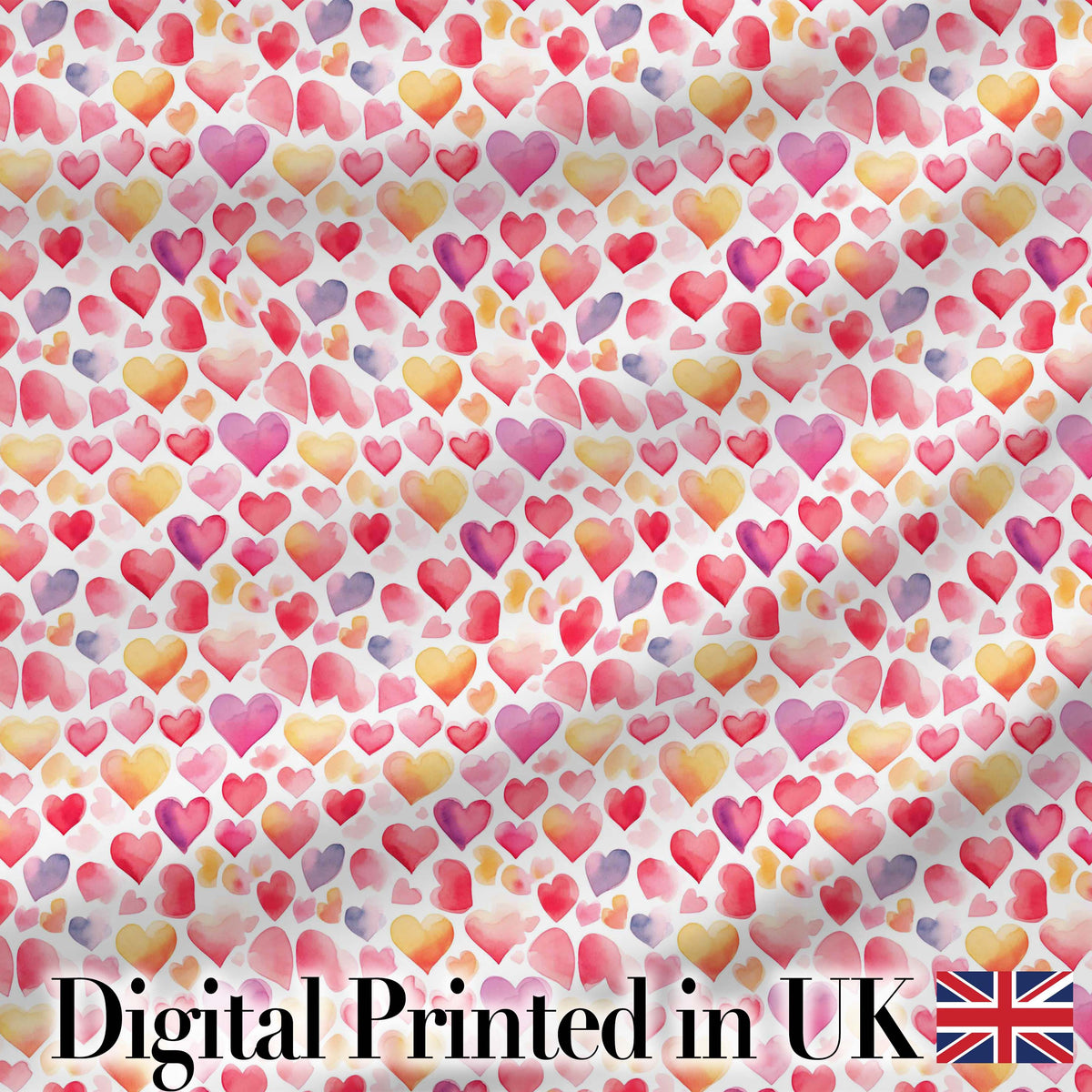 Watercolor Pink Red Hearts Love Romantic Seamless Pattern Digital Print Fabric by the Metre UK Sewing Quilting Textile