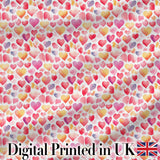 Watercolor Pink Red Hearts Love Romantic Seamless Pattern Digital Print Fabric by the Metre UK Sewing Quilting Textile