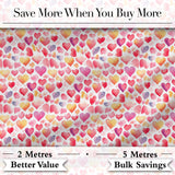 Watercolor Pink Red Hearts Love Romantic Seamless Pattern Digital Print Fabric by the Metre UK Sewing Quilting Textile