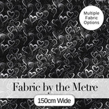 Elegant Black White Swirl Hearts Decorative Seamless Pattern Digital Print Fabric by the Metre UK Sewing Quilting Textile