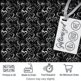 Elegant Black White Swirl Hearts Decorative Seamless Pattern Digital Print Fabric by the Metre UK Sewing Quilting Textile