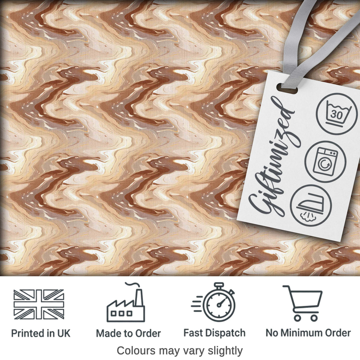 Neutral Beige Marble Fluid Abstract Swirl Seamless Pattern Digital Print Fabric by the Metre UK Sewing Quilting Textile